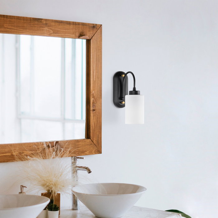 Opviq Lámpara de pared en blanco y negro con cuerpo de metal y tapa de cristal